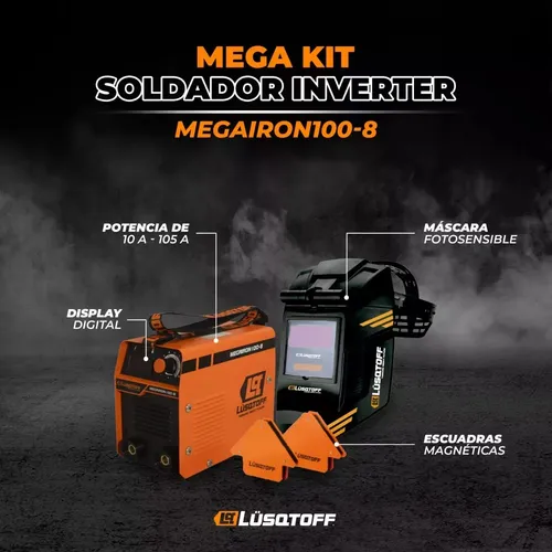 Soldadora Inverter Mega Iron 100 Lusqtoff Escuadras Mascara