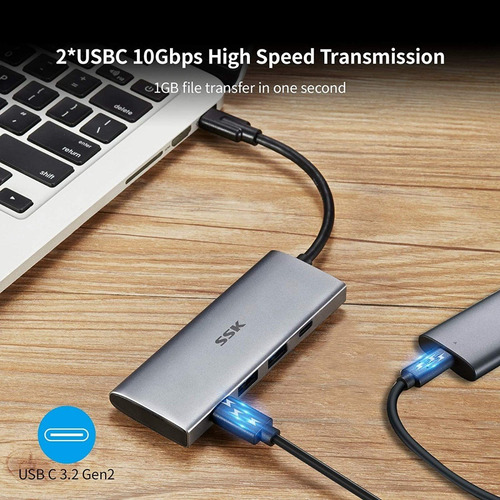 Imagen 5 de 7 de Adaptador Usb-c - 2 Usb 3.2 + 2 Usb-c 3.2 10 Gbps - Pc/mac