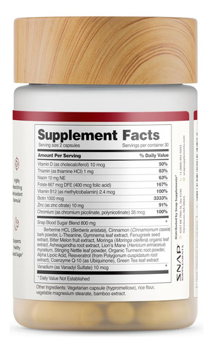 Mezcla De Azúcar En Sangre De Snap Supplements Botella