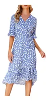Comprar Vestido De Manga Corta Con Volantes Y Estampado De Cuello En