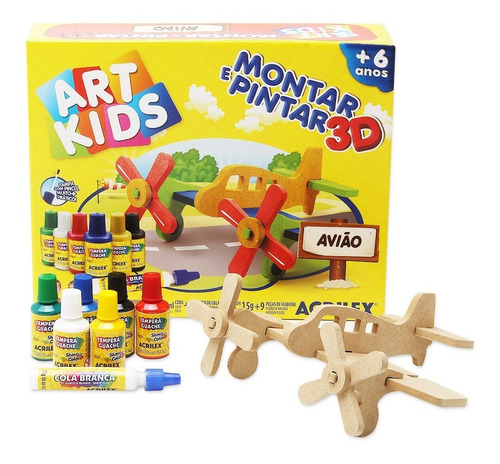 Avião Mdf Cru Brinquedo Para Montar E Pintar 3d Com 6 Cores