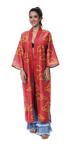 Kimono Haori Longo Kanji Nuvens China Japão Flor Caligrafia