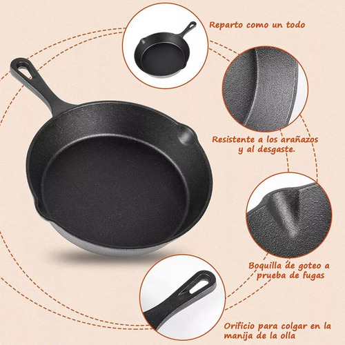 Sartén Antiadherente Olla Hierro Fundido 20cm Fondo Plano