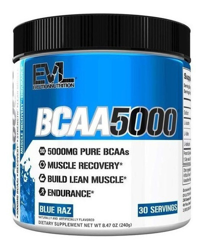 Evlution Nutrition Bcaa 5000 30 Servicios / 255g Sabor Mora Azul