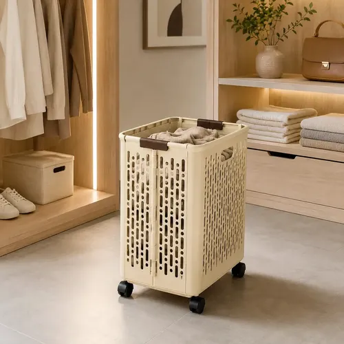 Cesto De Roupa Suja Com Rodinhas Dobrável Portátil Grande