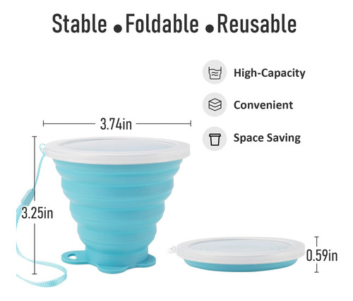Taza De Viaje Plegable Silicona, 4 Unidades, Reutilizable