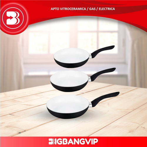 Imagen 3 de 6 de Set 3 Sarten Ceramica Antiadherente Violeta Mango Silicona