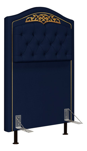 Cabeceira Cama Box Solteiro 90cm Tachas Imperial Veludo Azul