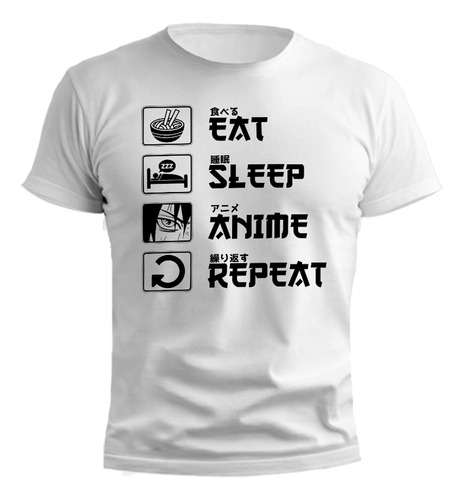 Remera Eat Sleep Anime Repeat Diseño