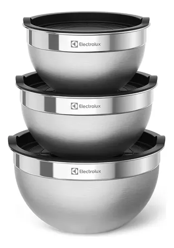 Conjunto Bowls Tigelas Inox Com Tampa Plastica Electrolux