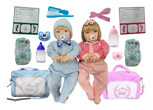 Bebê Reborn Realista Gêmeos Casal Enxoval Completo Bolsa - USA