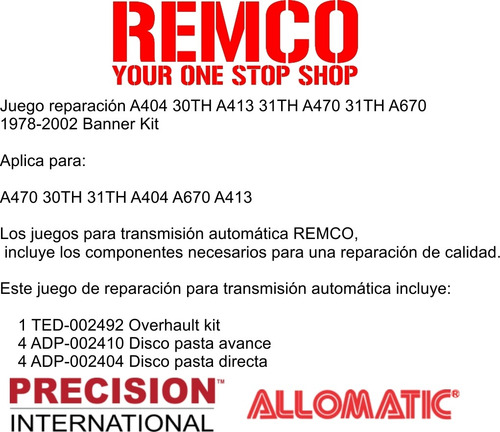 Kit Reparación Transmision Aut A404 Mini Ram Van 2.6l 84-88