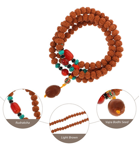 Collar De 108 Cuentas Rudraksha, Pulsera De Oración, Color A