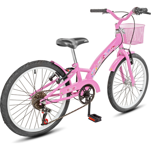 Bicicleta Feminina Infantil Aro 20 Dks Mindy Cestinha Marcha Cor Rosa