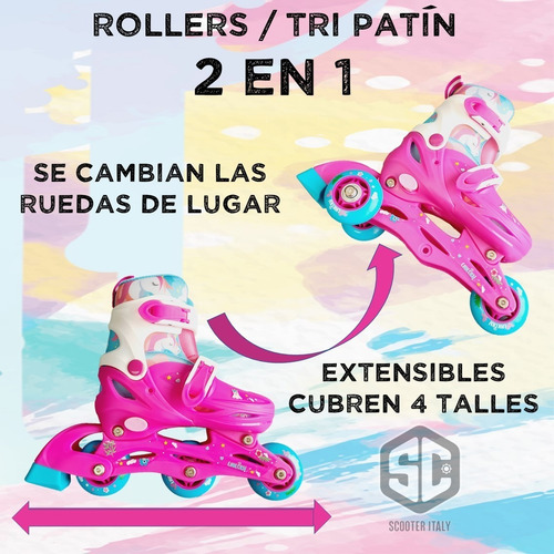 Rollers Patin 2 En 1 Extensibles Unicornio +proteccion Casco