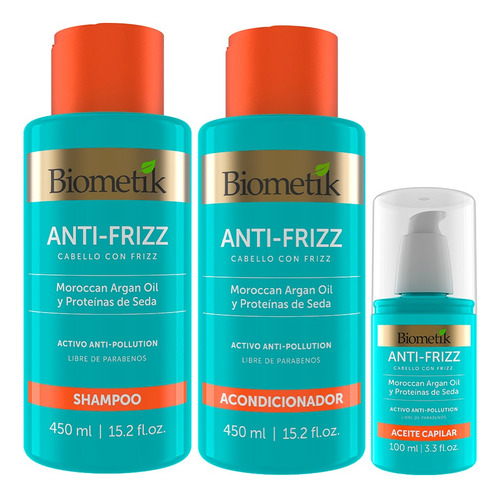  Biometik Kit Antifrizz 3 En 1 Shampoo+acondicionador+aceite
