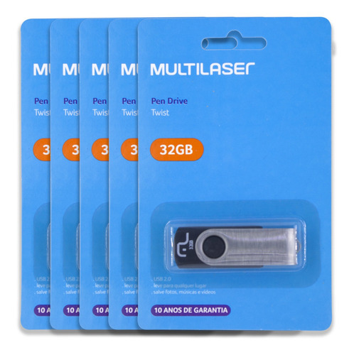 05 Pen Drive Twist 32gb Usb Multilaser - 5 Cartelas