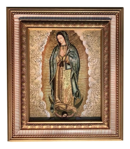 Virgen Guadalupe Cuadro Madera 41x52 Litografía Italiana