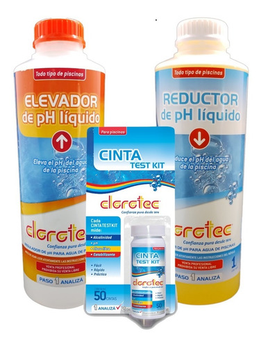 Cinta Test Kit X 50 + Regulador Ph +y- 1 Litro C/u Clorotec