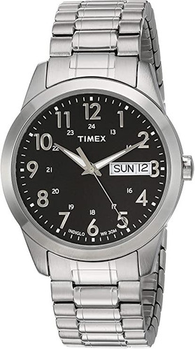 Reloj Hombre Timex Con Luz Indiglo 36 Mm Wr 30m T2m9329j Color de la correa Plateado Color del bisel Plateado Color del fondo Negro