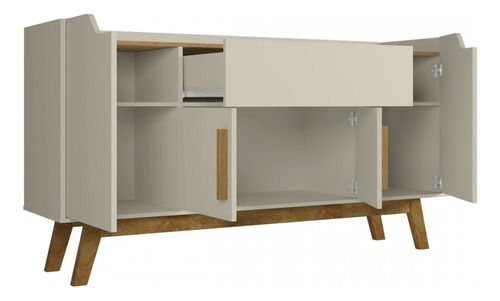 Móveis Bechara Balcão buffet future 4 portas 1 gaveta Off White/cinamomo cor bege