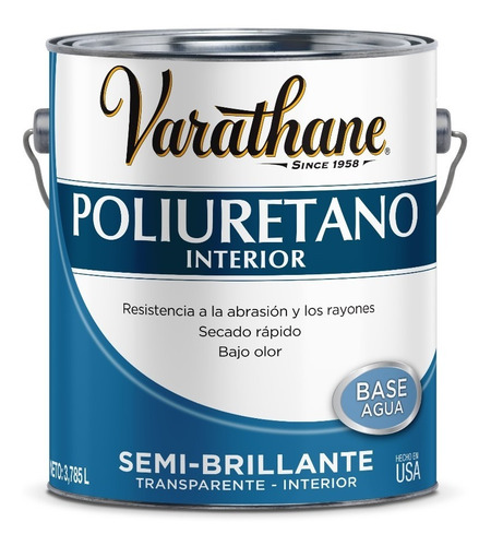 Imagen 1 de 4 de Varathane Laca Transparente Semi Brillo Para Madera 3.78 L