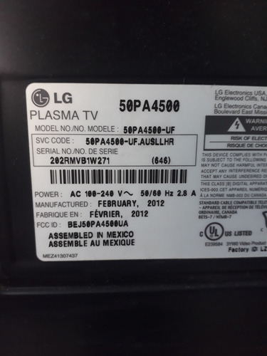 Tv Plasma LG 50 Para Tecnico O Repuestos Leer Descripcion (Usado)