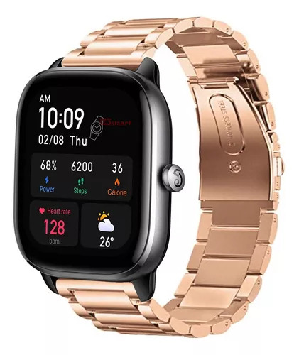 Pulseira De Aço Inoxidavel Para Amazfit Gts 4 Gts 3 Gts 2 Gts 1 Gts4 Mini Gts2 Mini Bip U Bip S Bip 3 Bip Lite Gtr Mini Gtr 42mm - Cor Gold Rose 