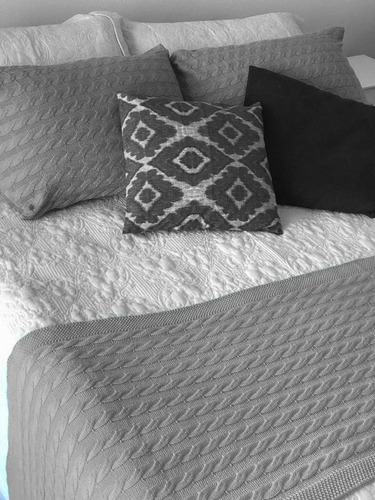 Colcha de tricot para cama y sofá Trico Queen Bed + 2 fundas de punto, color gris, diseño trenzado