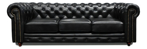 Sofa Piel Genuina  - Chesterfield - Conforto Muebles Color Negro