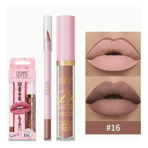 Labial Impermeable + Delineador Tonos Moda Marrón Nude 2en1