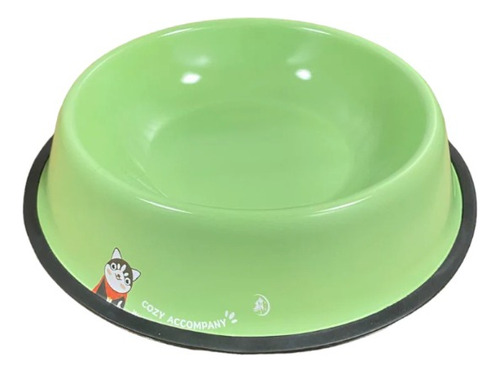 Plato Para Mascota De Acero Con Diseño De Gato Y Perro Color Verde Lima