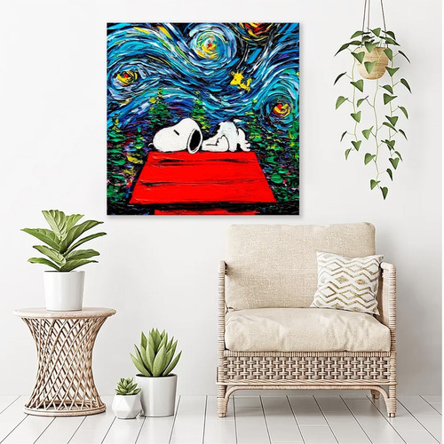 Cuadro Canvas Algodón Snoopy Charlie Brown Noche Estrellada 5 Modelos A Elegir Tintas No Tóxicas Seguras Para Tu Hogar