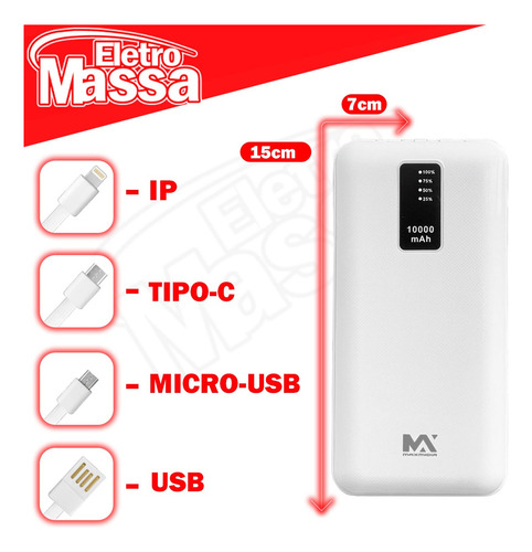 Carregador Portátil Compatível Com Usb V8 Tipo - C 10000mah