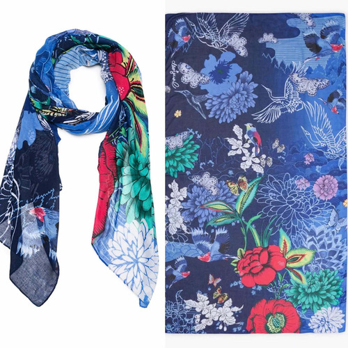 Pashmina, Bufanda Desigual , Azul Marino Diseño De La Tela Poliéster Talla Unitalla