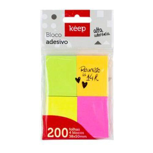 Bloco Adesivo 38x50mm 4 Cores Neon 4x50 Folhas