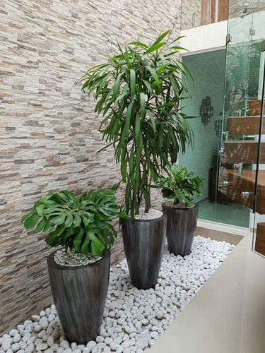 Maceta Decorativa Timbal Grande De Fibra De Vidrio Blanco