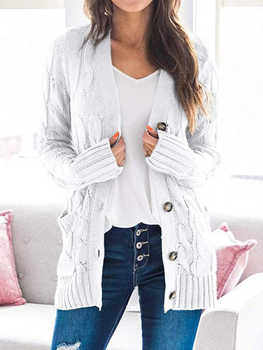 Suéter Tipo Cárdigan Con Botones Para Mujer De Otoño