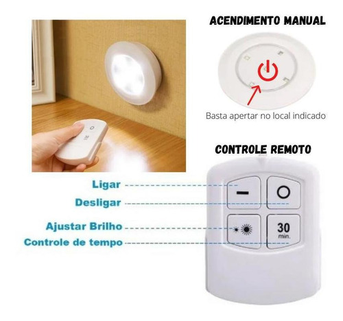 Kit 3 Spot Lâmpadas Led Luz Toque Distância Adesivo Sem Fio