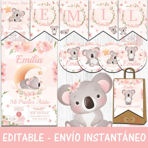 Kit Imprimible Candybar Koala Nena 100% Editable Powerpoint
