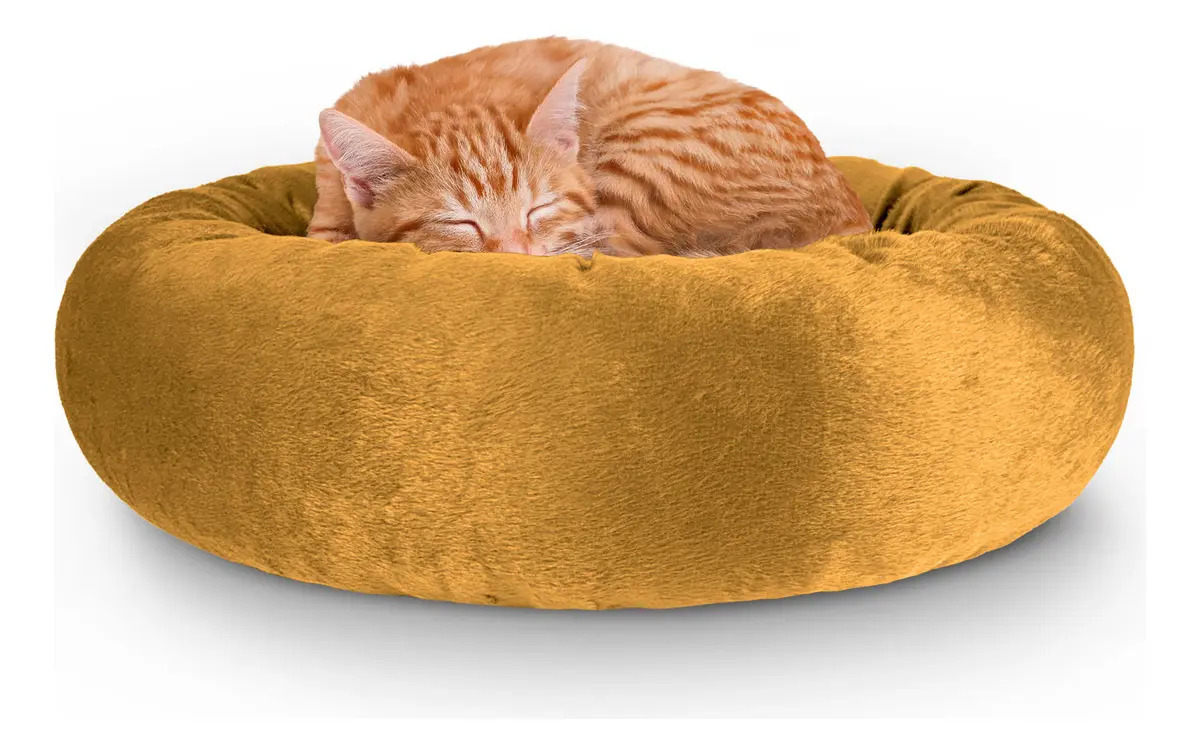 Caminha Pet Redonda De Pelúcia Para Cachorros E Gatos Cor Caramelo
