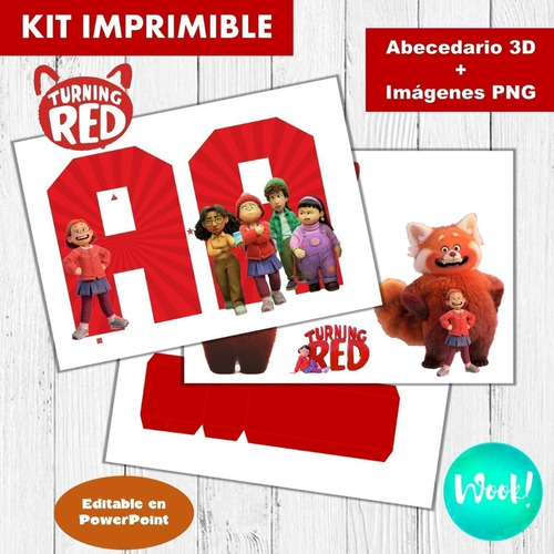 Kit Imprimible Letras 3d Editables Turning Red +  