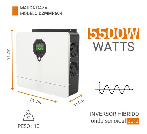 Inversor Cargador Híbrido Solar 5500w Con Wifi Daza Conversor Mppt 48v A 220v Onda Pura Senoidal Inverter 5.5kva 100a Con Lcd