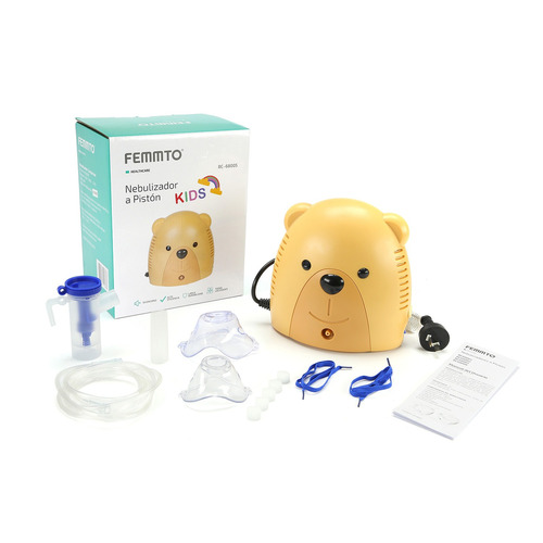 Imagen 4 de 5 de Nebulizador A Piston Pediatrico Femmto Bc68005-br2 Kids Oso Silencioso Familiar Con Kit Descartable Incluido 220v