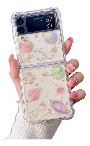 Funda Para Galaxy Zflip + Mica Universo Estrellas Dama Mujer