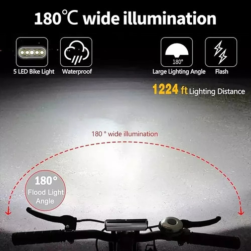 Luz bicicleta HYsmart 6000 recargable accesorios con luz trasera luz para bicicleta impermeable 6 Led, lampara bicicleta luces de bicicleta superbrillantes para conduccion nocturna con 5 modos