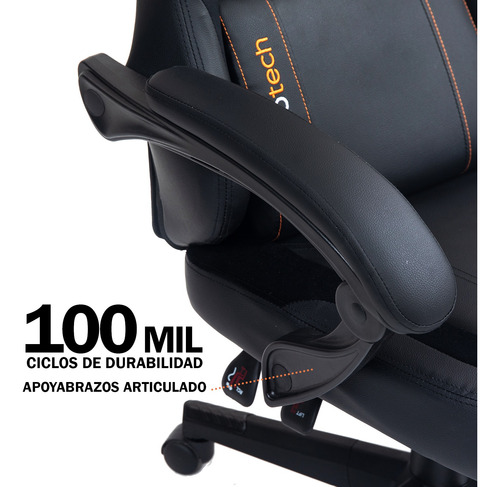 Silla Gamer Plus Ergonomica Masajeador Reposapies Nenotech Naranja Cuero Sintético