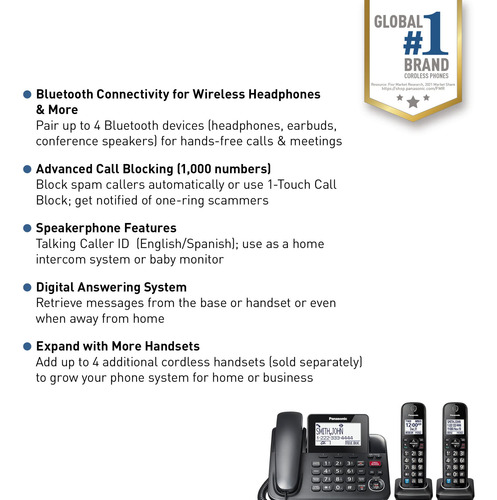 Sistema Telefónico Con Cable Panasonic Kx-tgf892b Con Blueto