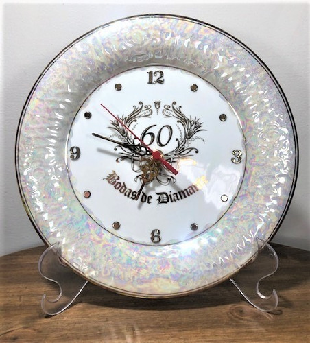 Relógio Porcelana Bodas De Diamante 60 Anos De Casamento