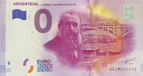 Billete 0 Euro Claude Monet Argenteuil Impresionistas #157